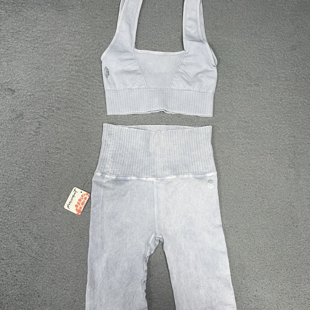 NWT Free People FP Movement Good Karma Leggings & Bra Set Women's Sz XS/S Gray